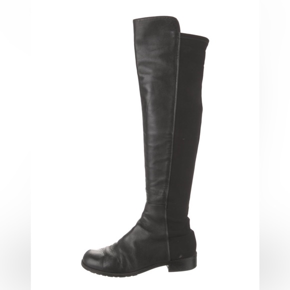 Black Leather Over the Knee Boots - Picture 1 of 4